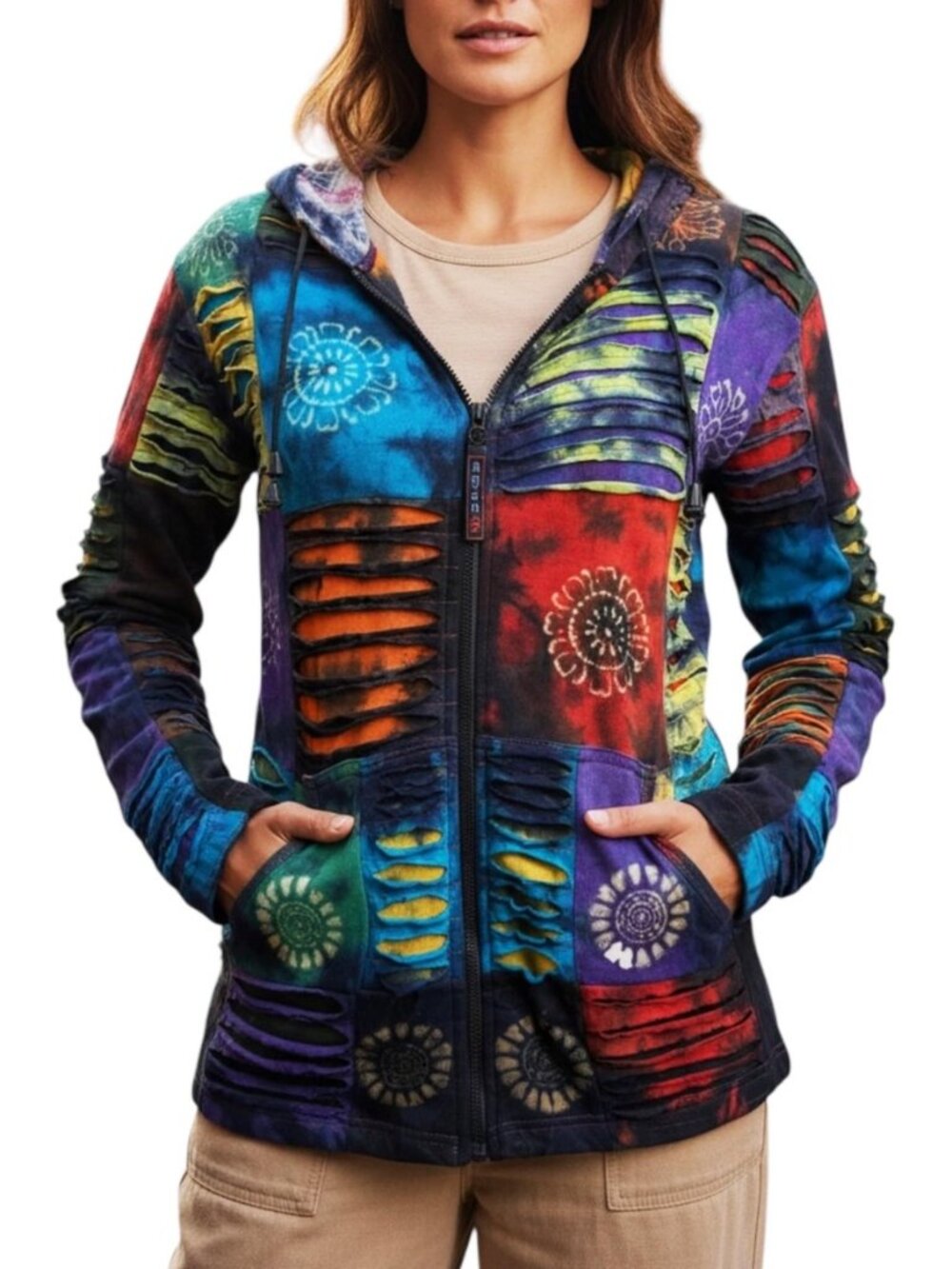 Agan Winter Hoodies for Women – Boho Cotton Patchwork Zip Up Womens Jackets